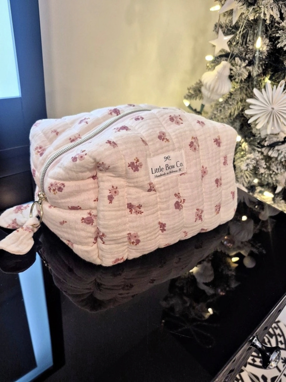 Little Bow Co Muslin Floral Cosmetic Bag in Pink & White Brand New